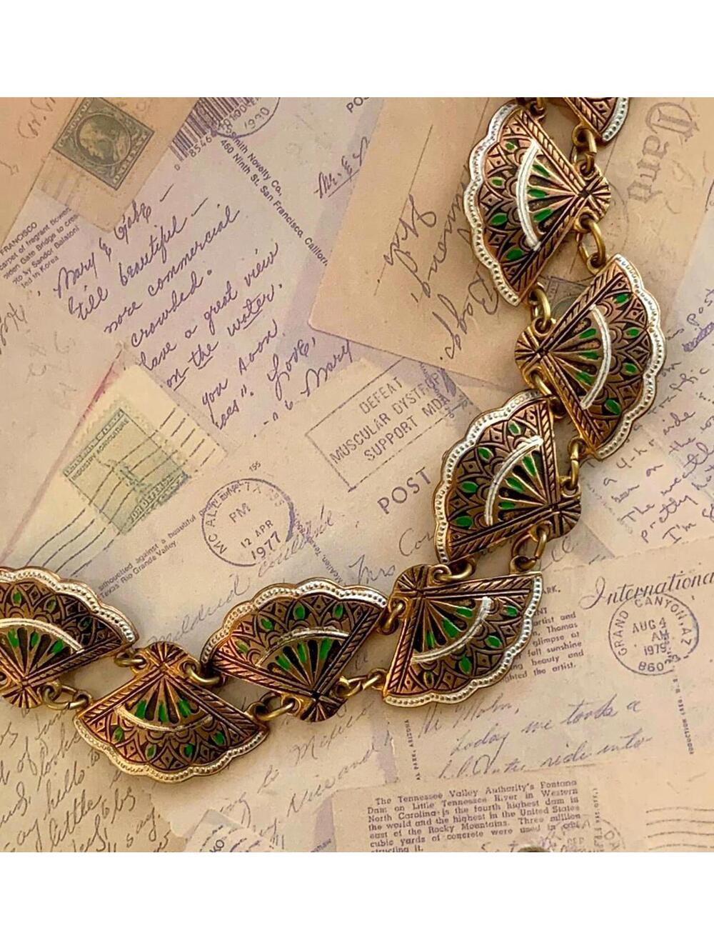 Rare Vintage Spanish Damascene Fan Panel Link Bracelet